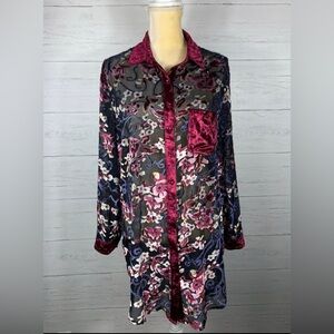 Libby Story by Anthropologie floral sheer button up shirt size L juniors